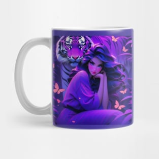 Fantasy girl with tiger in purple aesthetic Mug